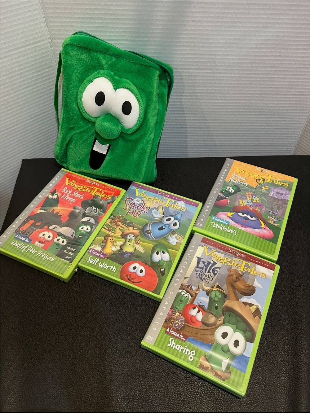Larry from veggietales new Bible cover with four new sealed dvds with stories